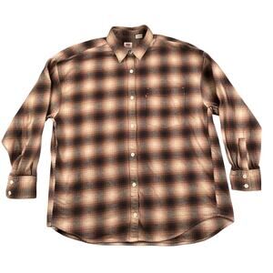 Levi’s Mens L Brown Ombre Plaid Flannel Shirt Red Tab Button Up